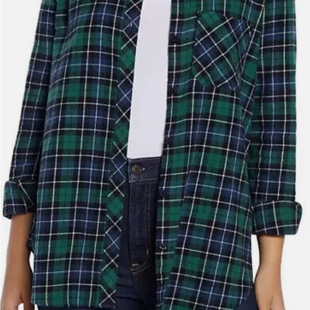 GAP Women’s Plaid Button Down Shirt in Blue and Green